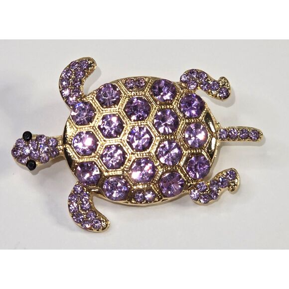 Purple Rhinestone Turtle Brooch - Picture 1 of 5